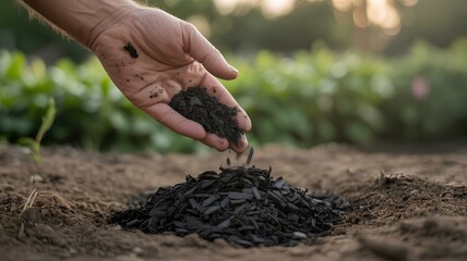 Enhancing Soil Health A Hand Applying Biochar to Improve Soil Health and Fertility