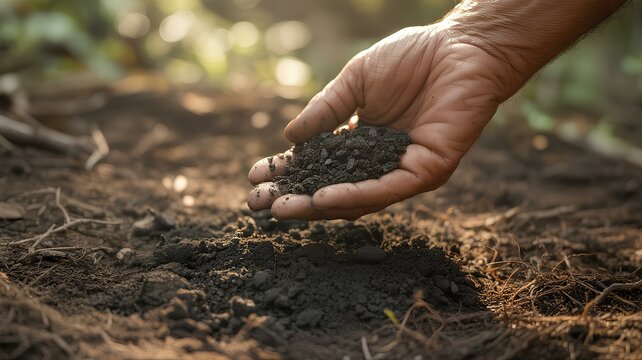 Farmer Holding Rich Soil for Optimal SoilHealth, Enhancing Health and Soil Fertility