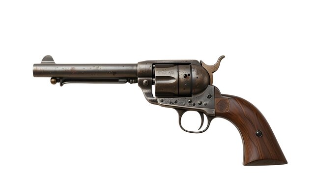 Antique colt single action army revolver firearm handgun pistol western gun collectible vintage isolated 100 on transparent background