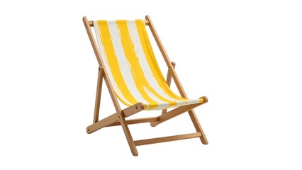Yellow striped beach chair summer outdoor furniture vacation relaxation seaside deckchair sunbathing 100 on transparent background