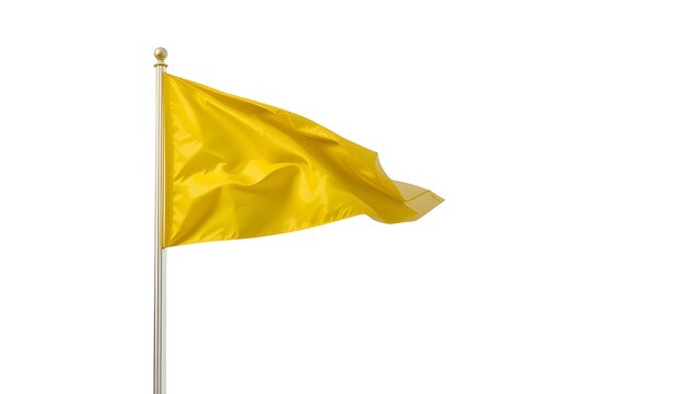 Isolated yellow flag waving on flagpole against white background stock photo and vector design asset on transparent background