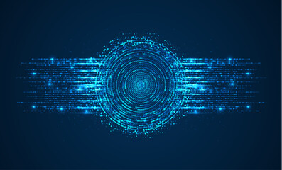 Abstract vector of glowing blue circular data stream on dark background, ideal for futuristic tech systems, signal processing, AI analytics, cybersecurity, and digital networks.