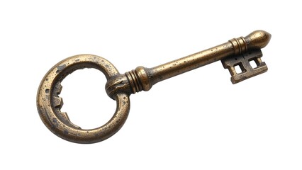 Isolated antique brass key vintage old key on white background security metal lock unlock design 100 on transparent background