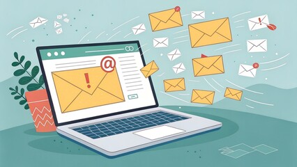  Spam concept animation. Spamming concept, a lot of emails on the screen of a laptop. Email box hacking, spam warning.motion animation.