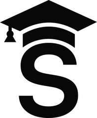 Stylized educational typography featuring lowercase and uppercase letters topped with academic graduation caps, symbolizing modern learning and creative academic design, letter s education hat