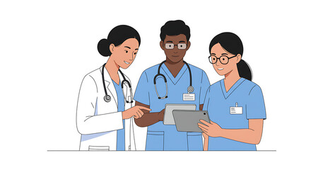 Fototapeta premium Diverse Team of Doctors Using Tablets for Medical Consultation.