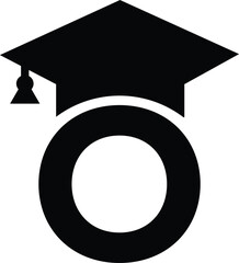 Stylized educational typography featuring lowercase and uppercase letters topped with academic graduation caps, symbolizing modern learning and creative academic design, letter o education hat
