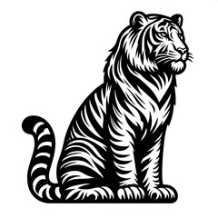 Obraz premium Sitting Tiger Line Art SVG