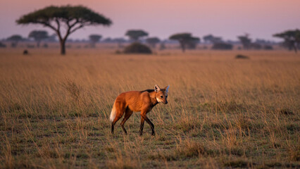 Fototapeta premium maned wolf running in the field