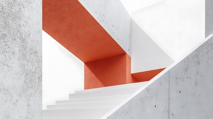 Fototapeta premium Abstract Modern Architecture Staircase Design Coral White Concrete
