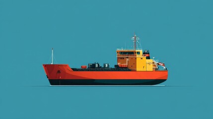 Maritime freight vessel flat design side view theme: ocean trade 3D render vivid.
