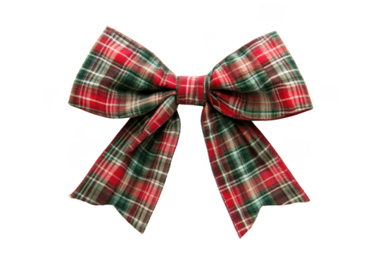 Red Green Plaid Fabric Bow Christmas Gift Decoration Isolated on a transparent background image 1