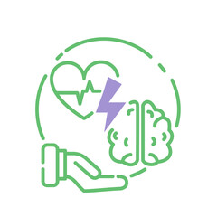 Heart attack and stroke care icon — minimal line vector in green and purple