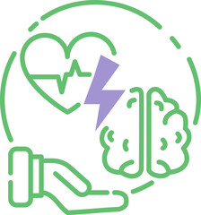 Heart attack and stroke care icon — minimal line vector in green and purple