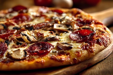 Delicious Pizza with Pepperoni and Mushrooms