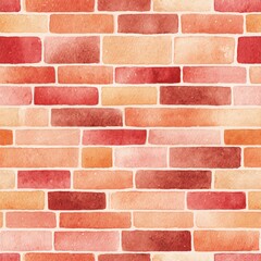 Watercolor Red Brick Wall Texture A Seamless Pattern of Warm Hues and Smooth Bricks