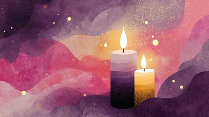 Romantic background with candlelight and sparkles flat design side view anniversary theme water color Triadic Color Scheme