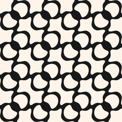 Abstract vector geometric seamless pattern. Elegant black and white background with smooth quirky shapes, diagonal grid. Retro style ornament texture. Repeating geo design for fabric, print, textile