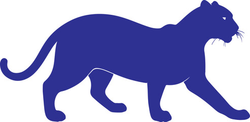 Panther cat in silhouette pure white background.