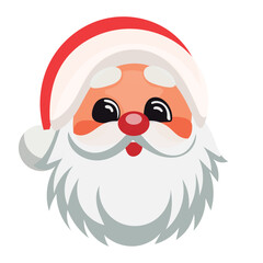 Happy Santa Claus Face Portrait. Cartoon Funny Christmas and New Year Santa Old Man with Beard in Red Hat Character. Winter Holiday Celebration Card Element. Santa Sticker Icon. Positive Santa Avatar.