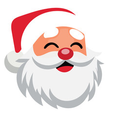 Happy Santa Claus Face Portrait. Cartoon Funny Christmas and New Year Santa Old Man with Beard in Red Hat Character. Winter Holiday Celebration Card Element. Santa Sticker Icon. Positive Santa Avatar.