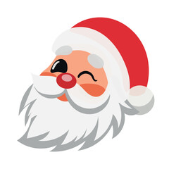 Happy Santa Claus Face Portrait. Cartoon Funny Christmas and New Year Santa Old Man with Beard in Red Hat Character. Winter Holiday Celebration Card Element. Santa Sticker Icon. Positive Santa Avatar.