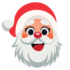Happy Santa Claus Face Portrait. Cartoon Funny Christmas and New Year Santa Old Man with Beard in Red Hat Character. Winter Holiday Celebration Card Element. Santa Sticker Icon. Positive Santa Avatar.