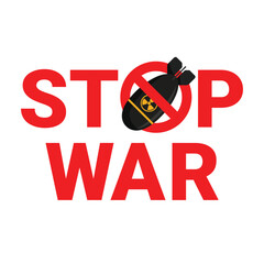 Stop war poster with nuclear bomb icon for protest message