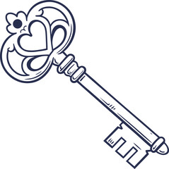 Antique gold metal heart-shaped key unlocks the door to success