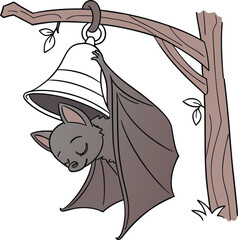 Illustration of a black cat silhouette with a bell, a symbol of fashion and art design