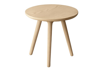 Wooden stool with three legs isolated on transparent background, cut out image