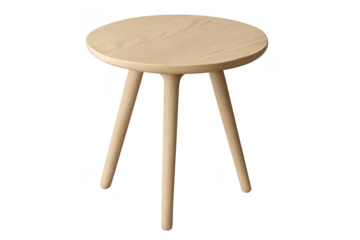 Wooden stool with three legs isolated on transparent background, cut out image