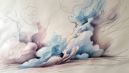 This abstract sketch features vibrant colors and fluid shapes, capturing a sense of movement. Soft curls and bold lines intertwine, evoking emotion and creativity in a unique artistic expression