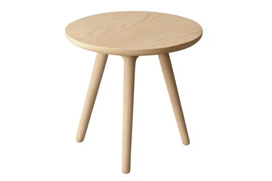 Wooden stool with three legs isolated on transparent background, cut out image