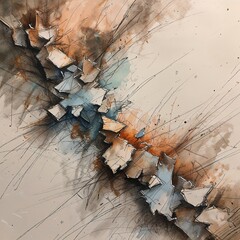 Intricate lines and shapes flow together in a vivid display of color and form, blending shades of brown, blue, and white. The composition evokes movement and emotion, inviting reflection