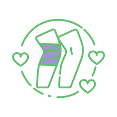 Fracture recovery care icon — minimal vector line illustration in green and purple