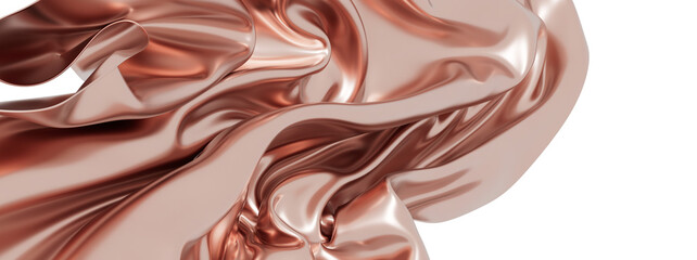 Elegant rose gold silk fabric flowing in abstract waves. Perfect for luxury backgrounds, beauty, fashion, and cosmetic designs.
