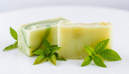 Fresh Mint Soap Bars with Natural Leaves Display