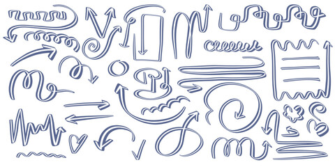 Arrows and Doodles Collection on White Background. Vector. Design elements for direction and communication illustrations