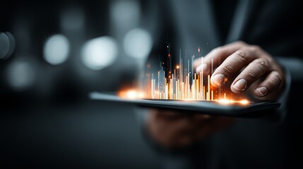 Fototapeta premium businessman holding tablet showing growth chart