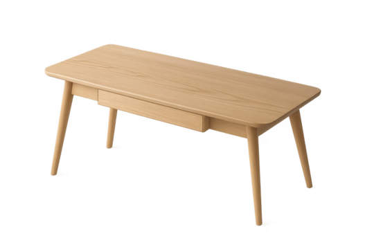 Modern wooden desk with drawer isolated on transparent background studio shot