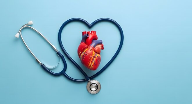 Heart Health Cardiovascular Care, Stethoscope and Anatomy Model