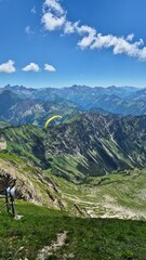 Oberstdorf Allgäuer Hochalpen, Paragliding adventure over breathtaking alpine mountains capturing...