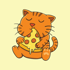 Orange Kitten Enjoying a Slice of Pizza While Sitting