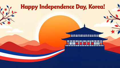 Graphic design of Korean Independence Day celebration with sunset