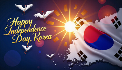Independence Day celebration with South Korean flag and sunrise