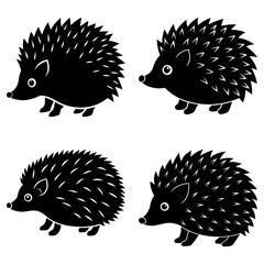 Four black silhouette hedgehogs with spiky quills arranged in a square pattern on white background © Love