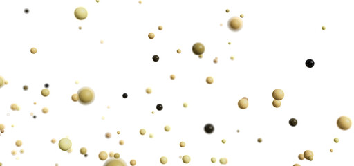 Beautiful abstract background image of many beige and black spheres floating on white.