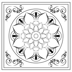Mandala with vintage frame on black colour