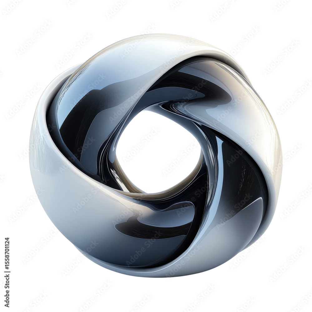 Fototapete twisted sphere abstract art shiny object interlocking rings 3d rendered on transparent background